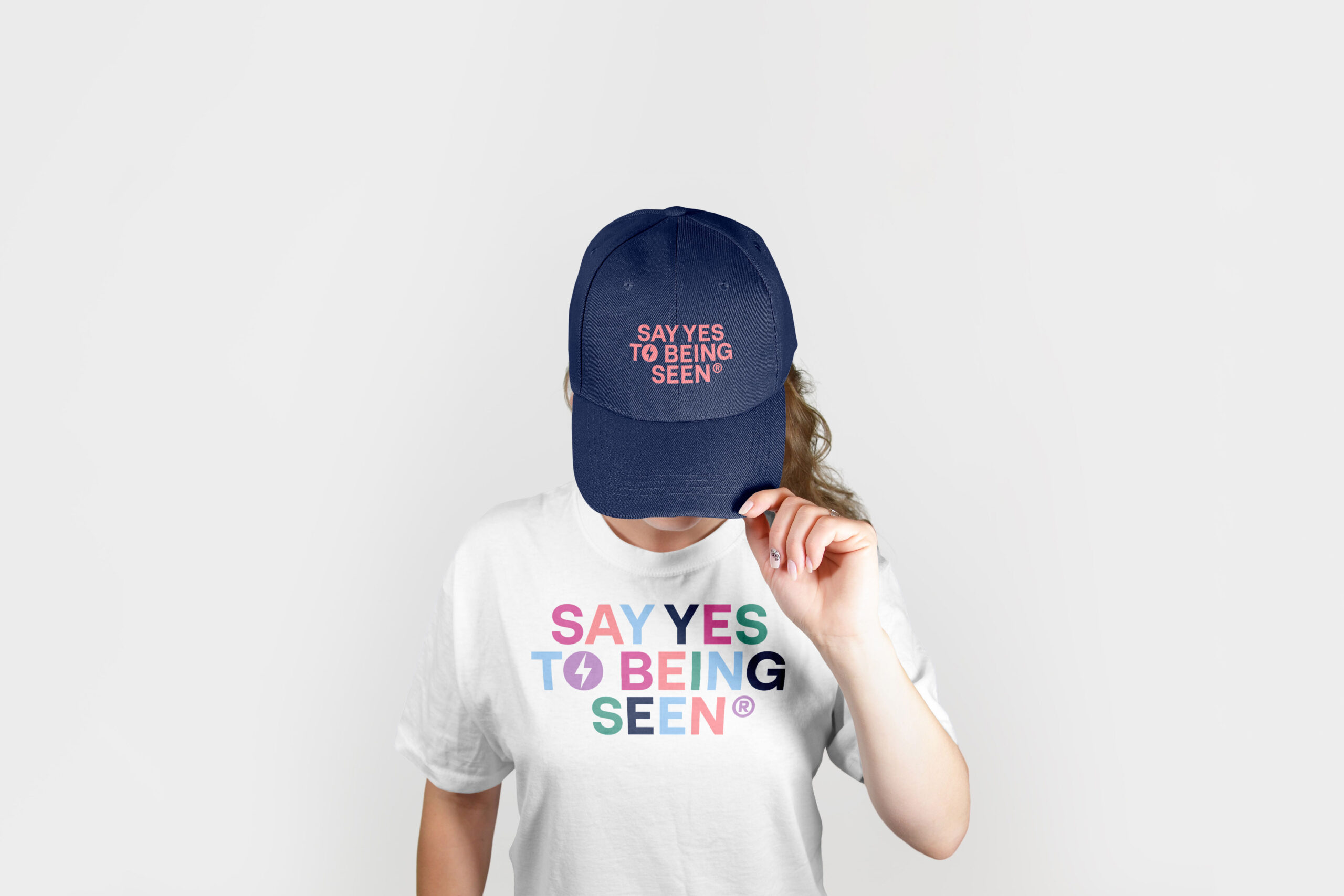 White T Shirt with Say Yes To Being Seen Logo on