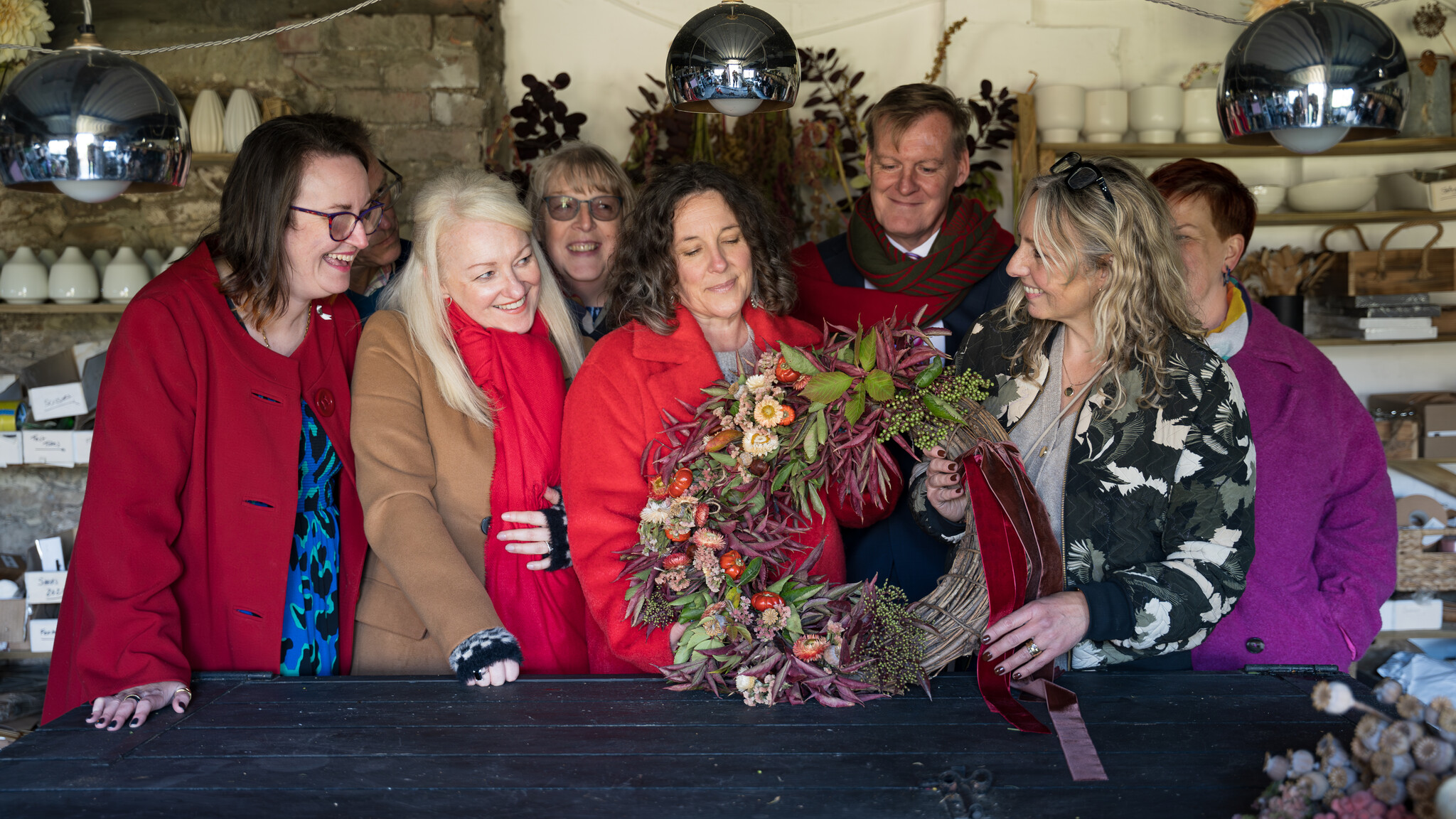 Group taking part in a wreath workshop